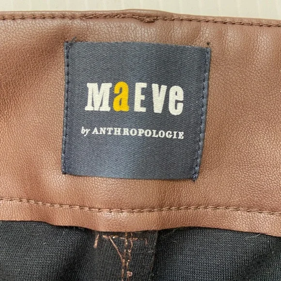 Maeve The Colette Cropped Vegan Leather Pants Chocolate Brown Womens 32 Petite - Picture 9 of 13